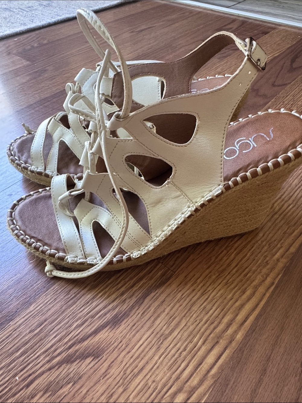 Sugar Lace-Up White Wedge Sandals.